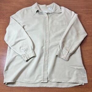 Villager Sport Liz Claiborne Women Beige Button Up Shirt L Long Sleeve So Soft